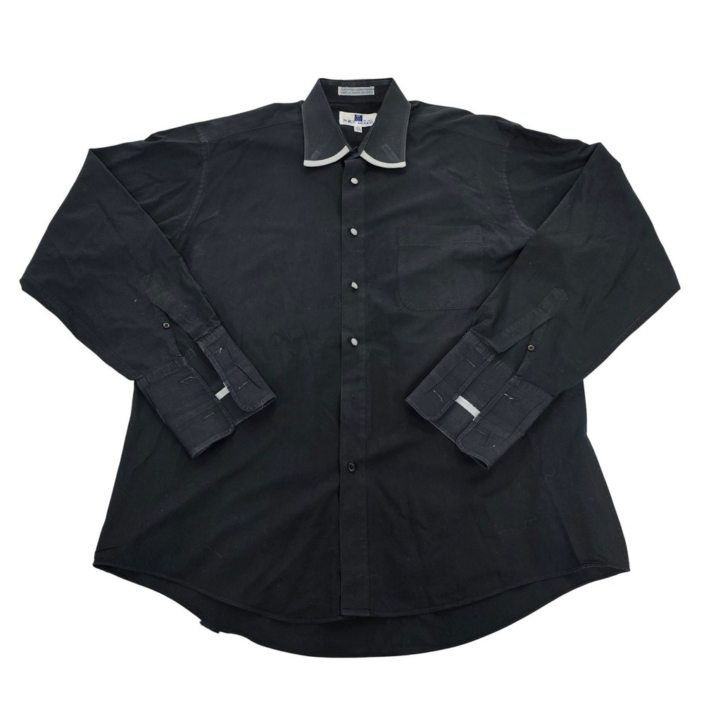 Italo‎ Mondo Mens Black Contrast Trim Long Sleeve Button Down Shirt Size L 16.5